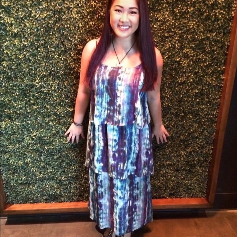 Watercolor 3 Tiered Layered Maxi Dress